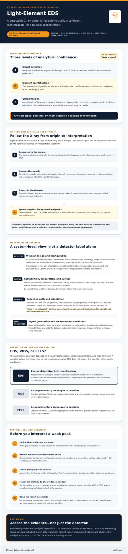 Light Element Detection with EDS: Principles, Limits, and Practical Guidance